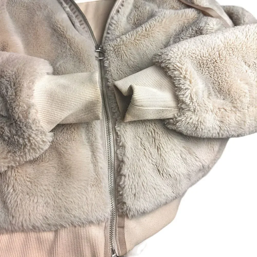 ATHLETA Ritual Faux Fur Bomber Hoodie Jacket Abalone Grey Sz. XS - Picture 8 of 9